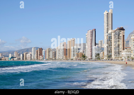 Mare, grattacieli, Playa de Levante, di Levante Beach, Benidorm, Costa Blanca, provincia di Alicante, Spagna, Europa Foto Stock