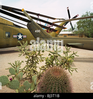 Due US Navy elicotteri sono state parcheggiate accanto ad alcuni cactus al Pima Air & Space Museum vicino Davis Monthan Air Force Base. Foto Stock