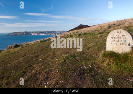 Swanage Bay da Ballard punto. Studland. Il Dorset. Foto Stock