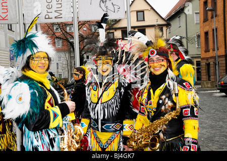 Musicisti, Gmendr Gassafetza Marching Band, 27. Internationales Guggenmusigg-Treffen 2010 festival di musica folk, Schwaebisch Foto Stock