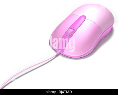 Rosa il mouse del computer isolati su sfondo bianco Foto Stock