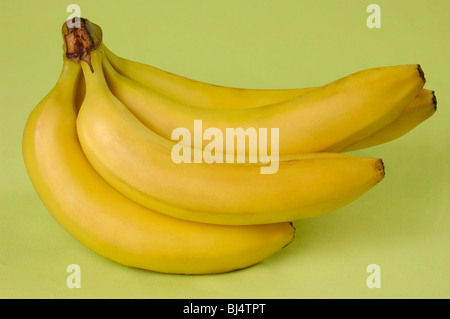 Grappolo di banane isolato su sfondo verde Foto Stock
