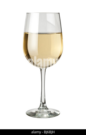 Vino bianco e vetro isolato su bianco Foto Stock