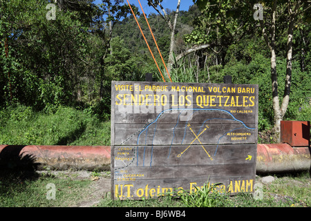 ANAM segno all inizio del sentiero Quetzal, Volcan Baru National Park, vicino a Boquete, Chiriqui, Panama Foto Stock