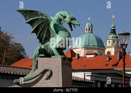 Lubiana,Dragon Bridge,St Nicholas Cathedral,Slovenia Foto Stock