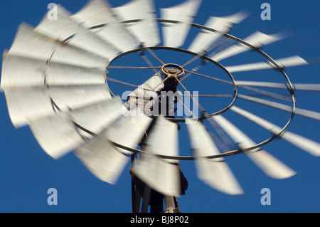 Primo piano del mulino a vento di filatura fabbricato dalla società Aermotor. Fotografia digitale Foto Stock