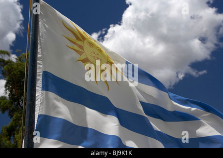 Bandiera uruguayano al vento Colonia del Sacramento Uruguay Sud America Foto Stock