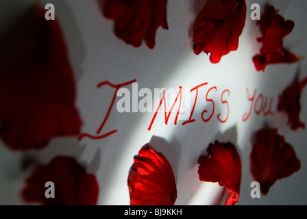 Mi manchi parole decorato con petali di rose cinesi Foto Stock