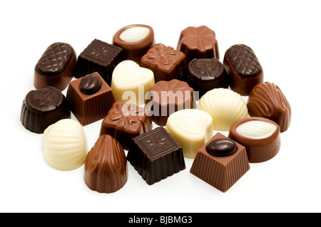 Un assortimento di cioccolatini belgi Foto Stock