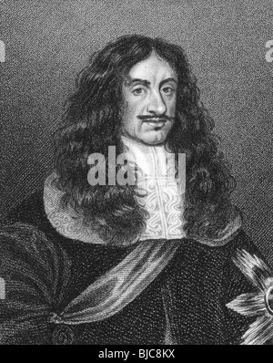 Carlo II (1630-1685) su incisione dal 1800s. Re d'Inghilterra, in Scozia e in Irlanda nel corso del 1660-1685. Foto Stock