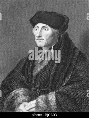 Erasmus (1466/1469-1536) su incisione dal 1800s. Dutch umanista rinascimentale sacerdote cattolico e teologo. Foto Stock