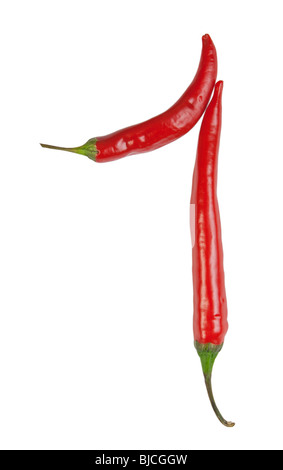 Numero 1 realizzato dal peperoncino, con il tracciato di ritaglio Foto Stock