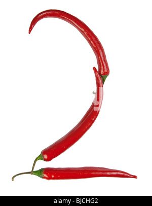 Numero 2 realizzato dal peperoncino, con il tracciato di ritaglio Foto Stock
