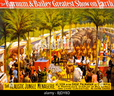 Il Barnum & Bailey più grande spettacolo sulla terra - la realistica jungle menagerie Poster, circa 1897 Foto Stock