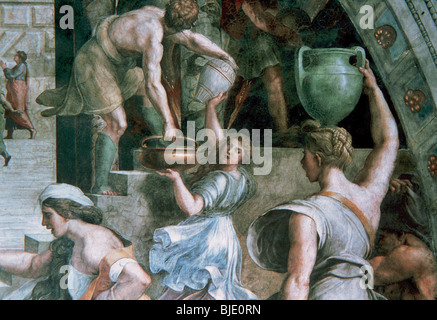 Raffaello, Raffaello Santi o Sanzio, chiamato (Urbino, 1483-Roma, 1520). Pittore italiano. L'Incendio di Borgo da Giulio Romano. Foto Stock