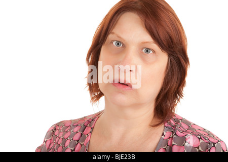 Il volto di una donna cuscinetto triste notizia Foto Stock