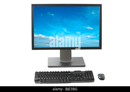 Computer workstation ( monitor, la tastiera e il mouse) isolati su sfondo bianco Foto Stock