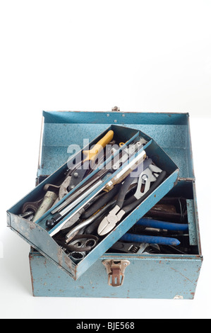 Aprire metallo acciaio blue tool box Foto Stock