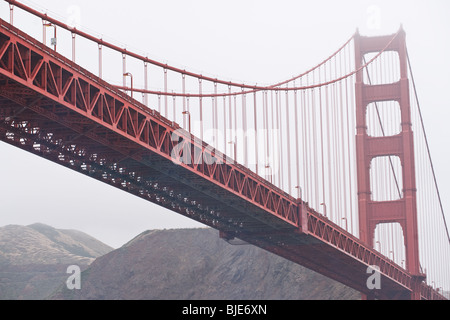 Una vista non convenzionale del Golden Gate bridge prese da una nave passando sotto il ponte. Foto Stock