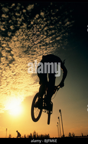 Silhouette di un pilota stunt Foto Stock