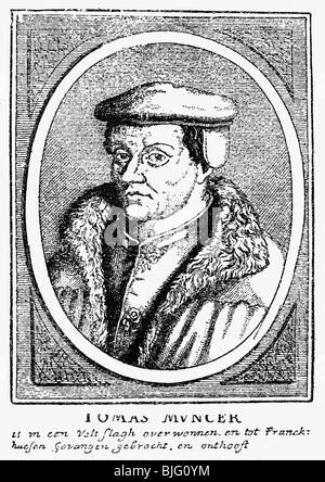 Muentzer, Thomas, circa 1490 - 27.5.1525, un pastore tedesco, ritratto, incisione su rame, secolo XVII, , artista del diritto d'autore non deve essere cancellata Foto Stock