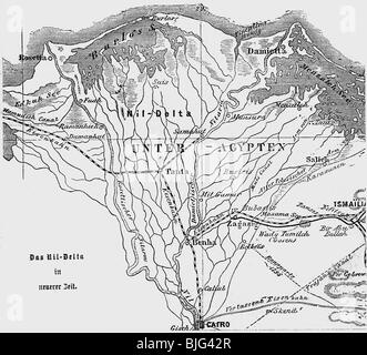 Cartografia, mappe, Nord Africa, mappa del Delta del Nilo, illustrazione, incisione del legno, circa 1870, Foto Stock