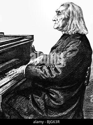 Liszt, Franz, 22.10.1811 - 31.7.1886, compositore e pianista ungherese, al pianoforte, incisione di Renouard, circa 1865, Foto Stock