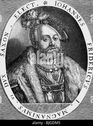 John Frederick I 'il magnanimo', 30.6.1503 - 3.3.1554, Elettore di Sassonia 19.5.1547 - 3.3.1554, duca di Sassonia 19.5.1547 - 3.3.1554, ritratto, incisione su rame di Wolfgang Kilian, secolo XVII, , artista del diritto d'autore non deve essere cancellata Foto Stock