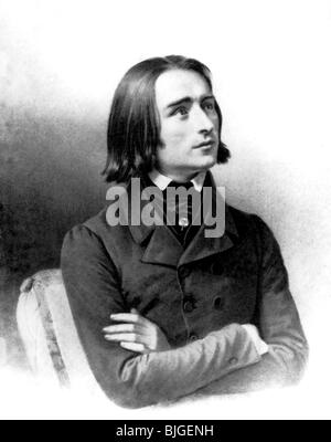 Liszt, Franz, 22.10.1811 - 31.7.1886, compositore e pianista ungherese, a metà lunghezza, litografia, 1842, Foto Stock
