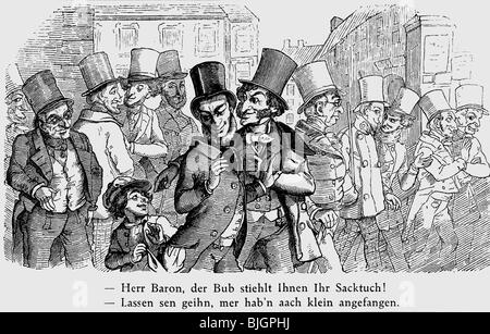 Denaro / finanza, borsa valori, caricatura, speculatori ebraici, incisione del legno, 'Fliegende Blaetter', Monaco di Baviera, 1851, , Foto Stock