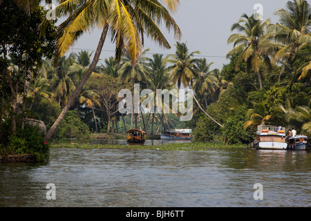 India Kerala, Alleppey, Alappuzha, imbarcazioni turistiche sul backwaters Foto Stock