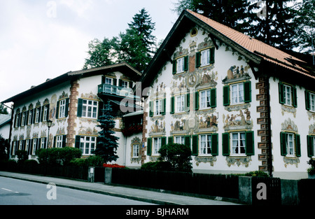 Il villaggio bavarese di Oberammergau, nella Germania meridionale, dove una volta che-a-decennio Oberammergau Passion Play avviene Foto Stock