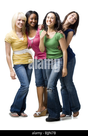 Quattro donne ridere e giocare Foto Stock