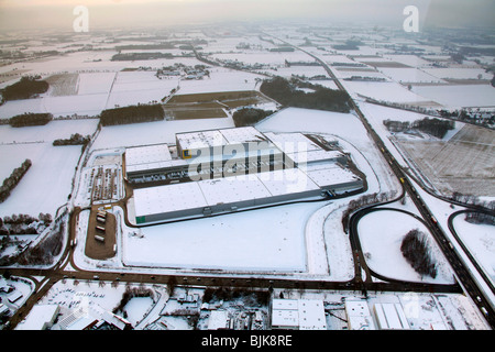 Foto aerea, Edeka centro di logistica, Rhynern, innevate Hamm, la zona della Ruhr, Renania settentrionale-Vestfalia, Germania, Europa Foto Stock