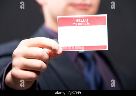 Uomo con nome vuoto tag Foto Stock