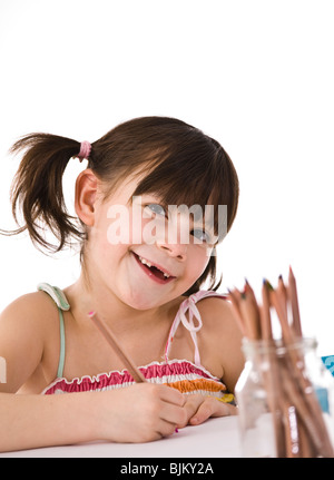 Bambina con pigtail Foto Stock