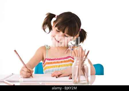 Bambina con pigtail Foto Stock