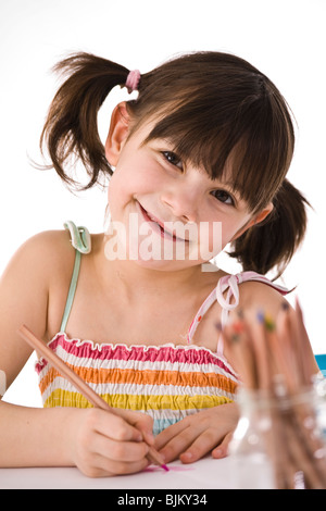 Bambina con pigtail Foto Stock