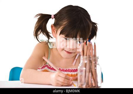 Bambina con pigtail Foto Stock