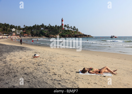 Dalla spiaggia del Faro, Kovalam, Malabarian Costa, il Malabar, Kerala, India, Asia Foto Stock