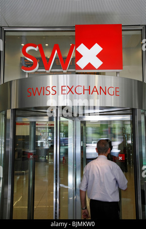 Ingresso alla SWX Swiss Exchange building, Zurigo, Svizzera Foto Stock