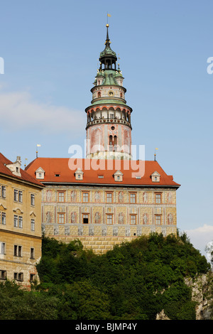Torre del Castello di Cesky Krumlov, Cesky Krumlov, Repubblica Ceca, Europa Foto Stock