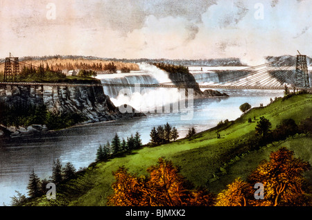 Il nuovo ponte di sospensione--Niagara Falls, circa 1880 Foto Stock