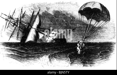 trasporti / trasporti, navigazione, disastri, salvataggio di persone naufragate con un "paracadute navale", Foto Stock