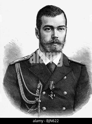 Nicola II Alexandrovich, 6.5.1868 - 16.7.1918, Imperatore di Russia 21.10.1894 - 2.3.1917, ritratto, incisione in legno, 1894, , Foto Stock