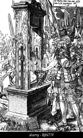Giustizia, sistema penitenziario, decapitazione, esecuzione a ghigliottina, taglio di legno di Heinrich Albert Algriver, 1553, Foto Stock