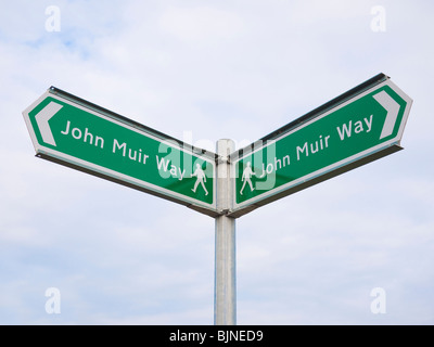 Segno per il "John Muir modo' lunga distanza sentiero a North Berwick, East Lothian, Scozia Foto Stock