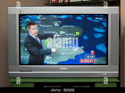 Schermo TV mostra BBC previsioni meteo Foto Stock