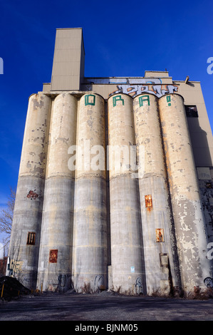 Abbandonate olio Lindseed Silo, Montreal, Quebec, Canada Foto Stock