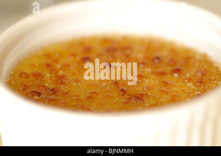 Fresh creme brulee nella ciotola bianco Foto Stock